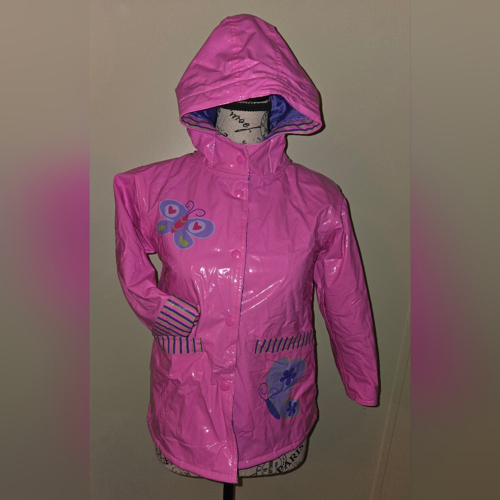 Clockwise Girls Pink/Purple Butterfly Rain Jacket Coat Sz 4